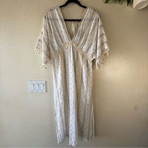 NWT essue Bohemian White/Cream/Tan Midi/Maxi Dress with Tassels